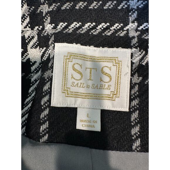 Sail to Sable STS Black White Plaid Wool Button Down Coat Size Large - Picture 9 of 10